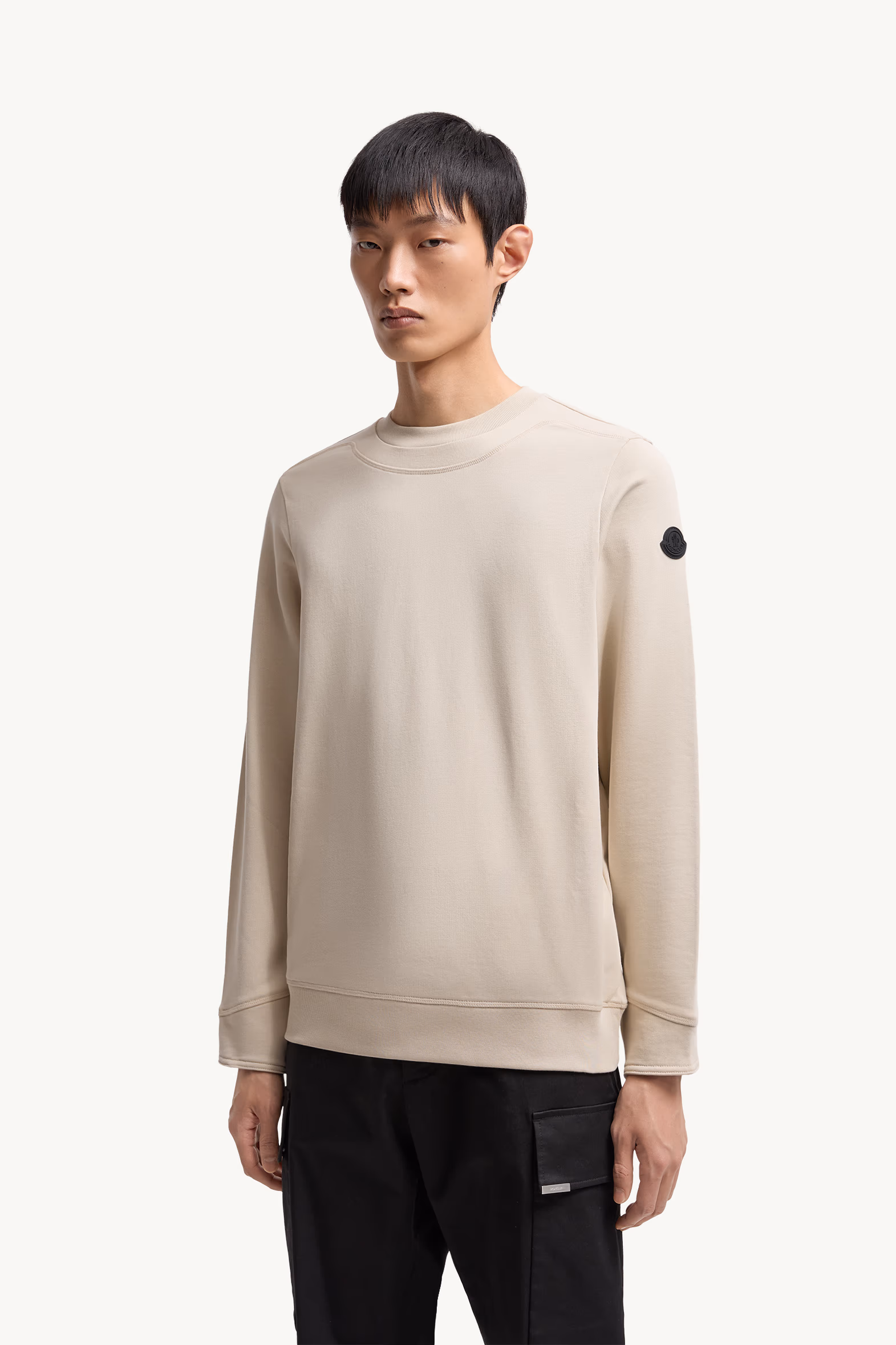 Logo Patch Cotton Sweatshirt Men Light Beige Moncler 3